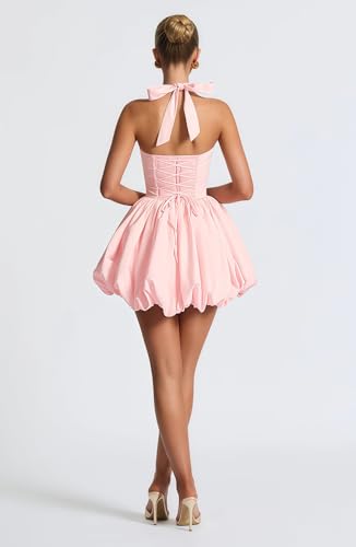 Halter Short Homecoming Dresses for Teens Corset Bubble HOCO Dresses Satin Mini Formal Cocktail Party Gowns2