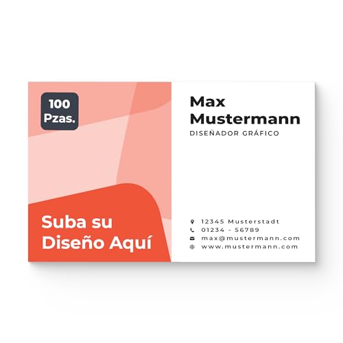 Cimpress Tarjetas de Visita Personalizadas, Impresión con Logo Foto o Texto, Pack de 100, Papel 300g m² Acabado Mate, Tamaño 85x55 mm, Impresión a Doble Cara, Para Empresas y Eventos