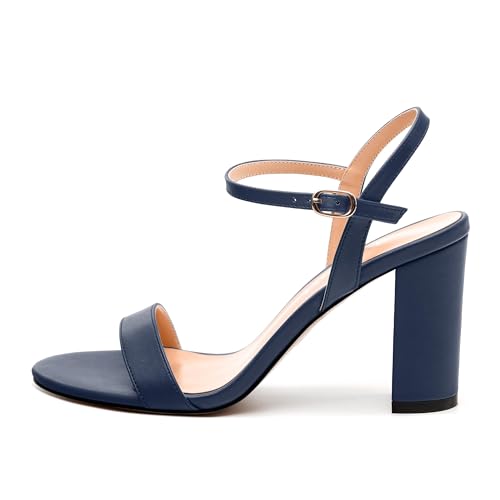 Womens Ankle Strap Block Heel Sandals, Chunky Heel Peep Toe Slingback Sandals, Open Toe High Heel Sandals with Buckle3.32