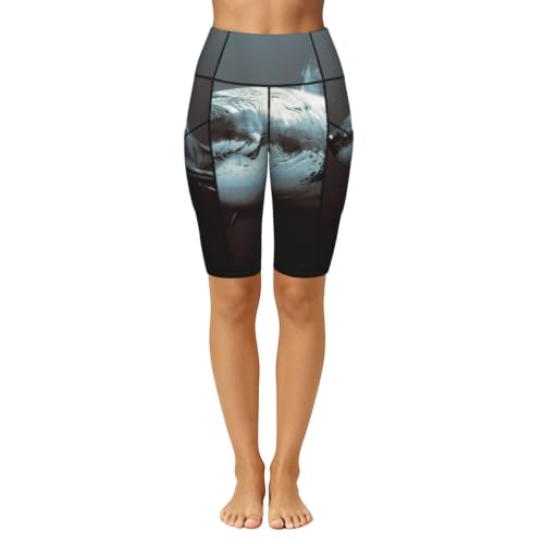 Short de cyclisme doux extensible pour yoga et gym imprimé requin