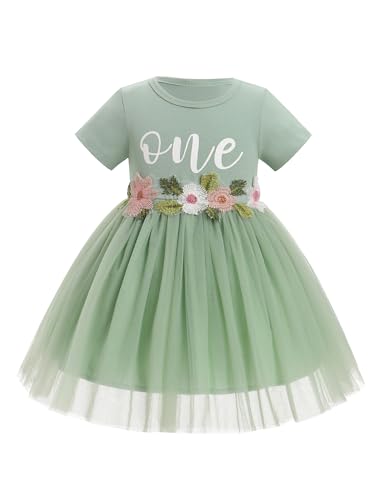 IBTOM CASTLE Baby Girl 1st Birthday Outfit One Year Old Princess Embroidered Tulle Tutu Dress and Headband for Cake Smash2