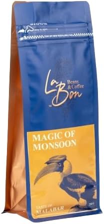 La Bon Beans & Coffee Magic of Monsoon 100% Arabica Specialty Grade | Medium Dark Roast | Moka Pots Grind | Freshly Roasted Beans Coffee Powder 250 gm resealable sustainable Pouch.