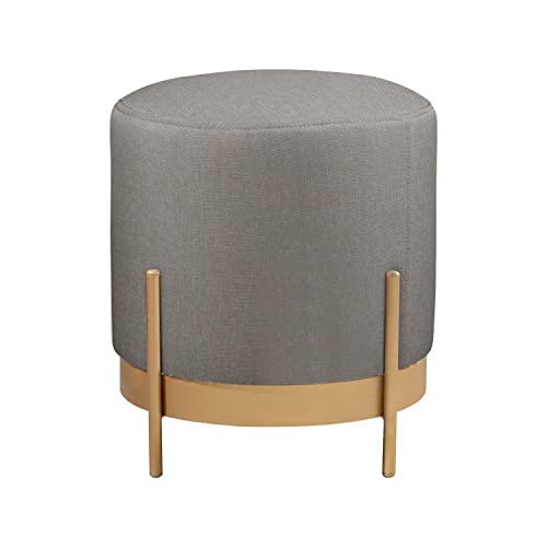 Puff Redondo Ágar em Linho e Base Metal Dourado Agarb Decor Cor:Linho Cinza