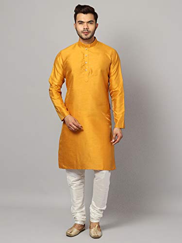 Image of Uri and MacKenzie Banarasi Dupion Silk Solid Kurta Churidar Pyjama Set for Men
