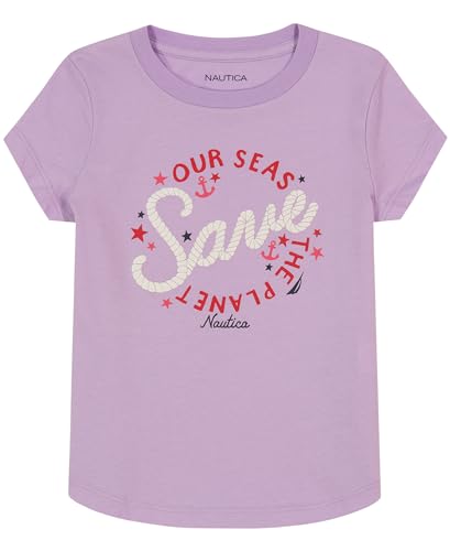 Nautica Girls' Short Sleeve T-Shirt with Fun Graphic Design, Cotton Tee with Tagless Interior