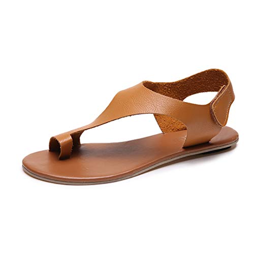 Mltdh Sandalias para Mujer, Sandalias Planas de Verano para la Playa, Frescas y cómodas, Tela de PU, Sandalias para Exteriores (35-43),Marrón,38 Cover