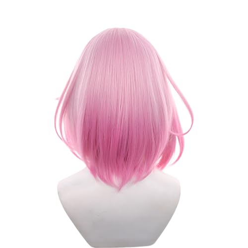 Image of Anime Deep Pink Gradient Wigs Women Short Straight Bob-Wig with Bangs Adult Game Beauty Female Cosplay wig Halloween,Christmas,Comic con,Game Show,Party