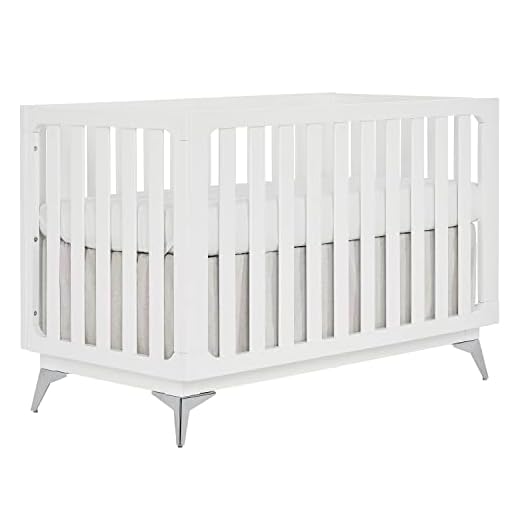 SweetPea Baby Dream On Me Ultra Modern 4-in-1 Convertible Crib in White, Greenguard Gold Certified, 3 Mattress Height Settings, Fixed Stationary Side Rails, Wooden Furniture