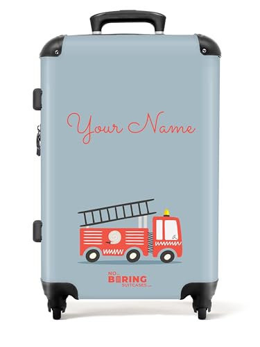 Image of NoBoringSuitcases.com® Children's Luggage Kids Suitcase - Personalised Large Hard Shell Luggage on Wheels - Red Fire Engine - Blue - Personalised - 26-28 inch - 23kg