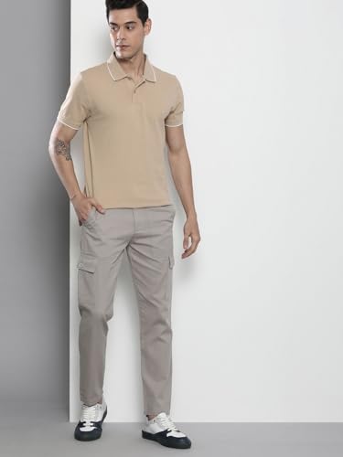 Image of The Indian Garage Co Men Slim Fit Solid Mid-Rise Cargos