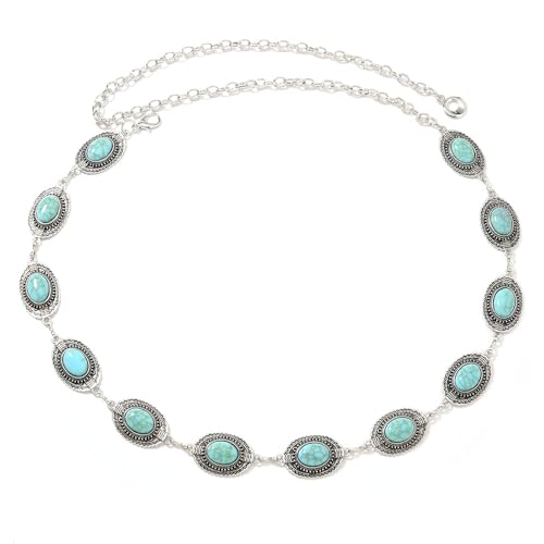 Western Oval Concho Chain Belt for Women Metal Waist Chain Belt for Jeans Western Dresses Cowgirl