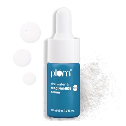 Plum 10% Niacinamide Serum with Rice Water | Provides Clear, Glowing & Brightening Skin | for Acne Prone, Combination, Oily & Sensitive Skin | Oil Control & Anti Acne Face Serum for Women & Men | 10ml