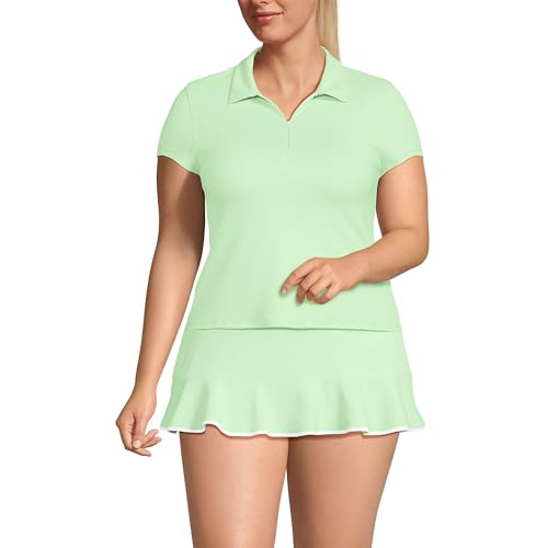 Lands' End Women's Short Sleeve Pique Johnny Collar UPF 50 Rash Guard Small Icy Mint/White