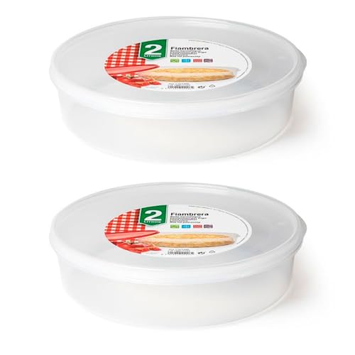 Tradineur - Pack de 2 Fiambreras Redondas para tortillas - Capacidad de 2 Litros - Fabricado en plástico - Apto para microondas y congelador - Ø 24,5 x 6,5 cm