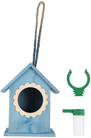 DOITOOL Wooden Bird House for Outdoor Hanging Natural Cedar Outside Garden Patio Decorative for Dove Finch Wren Robin Sparrow Hummingbird with Water Drinker Blue