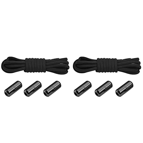 flintronic Elastiska skosnören utan band, 5 mm breda, 100 cm långa, med metallstängning, No Slips skosnören för sneakers, löparskor, segelskor, fritidsskor, svart, 100