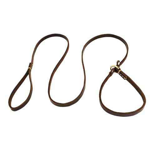 LWBMG 5.6ft Leather Dog Leash, Real Leather Slip Lead for Medium Large Dogs, Adjustable Heavy Duty...