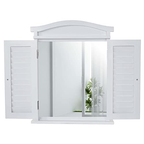 Décoshop26 Miroir Mural Design fenêtre avec Volets 53x42x5cm Bois de Paulownia Massif et MDF Blanc 04_0003704