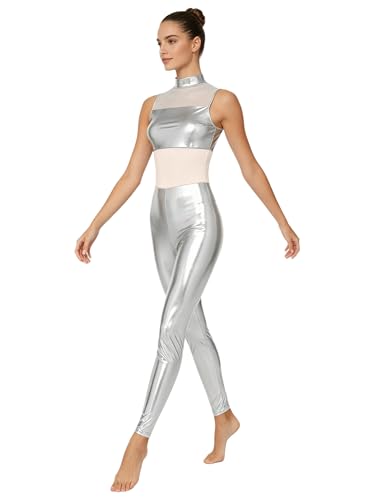 Justaucorps danse femme combinaison métallique leotard col montant sportive