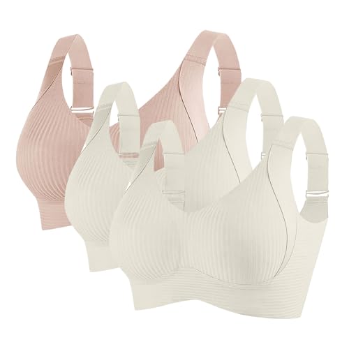 3PCS Seamless Bras for Women 2025 Push Up Adjustable Bras Cozy Ribbed Wireless Full Support Sports Solid Color Bra