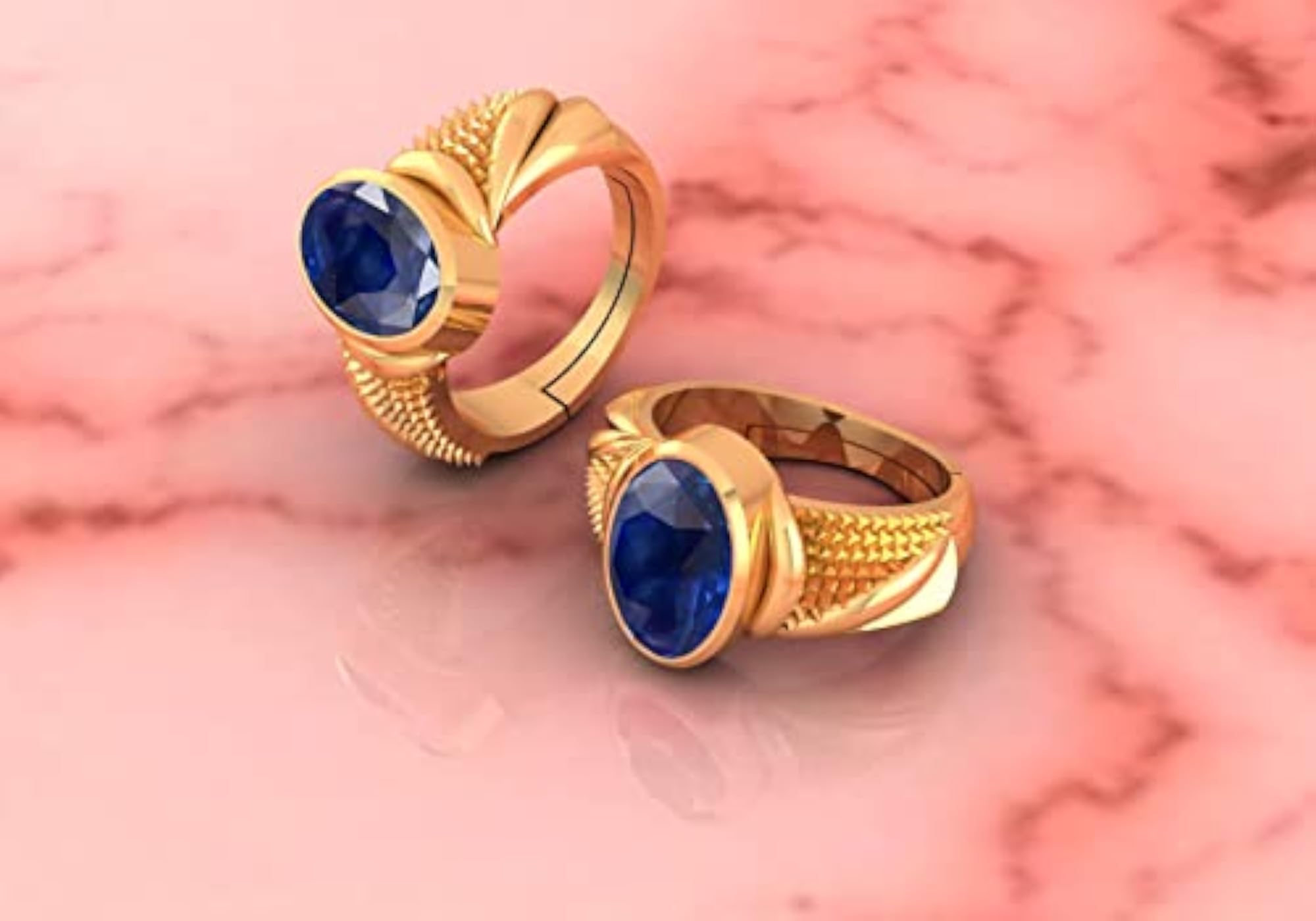 3.00 Carat Natural Blue Sapphire Adjustable Ring, Gold Plated