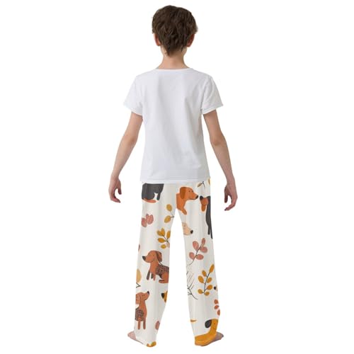 ZZXXB Autumn Dog Leaves Boys Long Pants Soft Trousers Elastic Waist Kids Lounge Bottoms with Pockets S-XL3