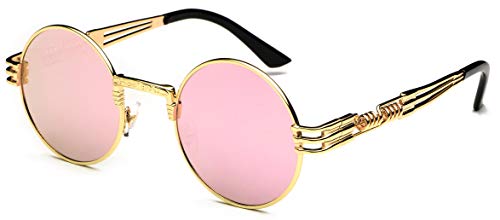 Retro Round Steampunk Sunglasses Metal Frame for Women Men