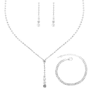 SFE Elegant Bridal Crystal Necklace Dangle Earrings Bracelet Wedding Jewelry Sets for Bridesmaid Prom Costume for Women