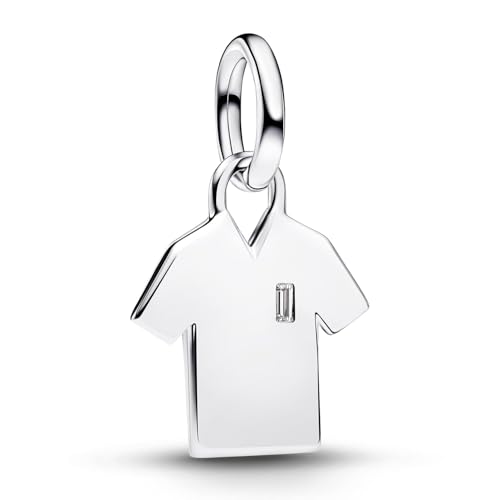 PANDORA Moments 794708C01 - Colgante de plata de ley con circonita, compatible con Me y Moments, diseño de camiseta de fútbol grabable