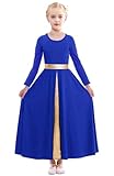 ELLYDOOR Girl's Long Sleeve Praise Dance Swing Liturgical Worship Costume Church Dancewear Skirt Robe Dress, 2301royal Blue, 11-12 Years