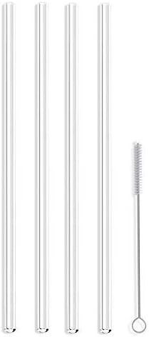 Hummingbird Glass Straws Clear 12" x 7 mm Long Reusable Straw Designed for Yeti and Starbucks Style Tumblers Made With Pride in USA - 4 Pack With Cleaning Brush (Straight)