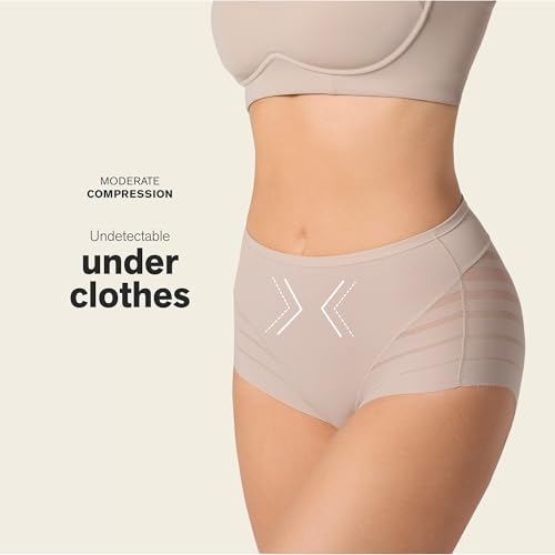 Leonisa Women\'s No Show Invisible Comfy Tummy Control Classic Panty, Nude, Large