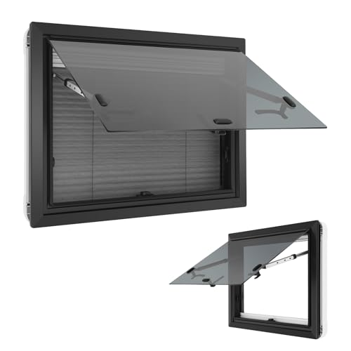 Wohnmobilfenster 450x600mm Wohnwagen Fenster E8*43R 65 Camper Wohnmobil Fenster mit fliegengitter und integriertem Rollo AusstellfensterExternes Push Seitenfenster für Wohnwagen Van Camper