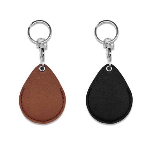 AfitLulu NFC Tags Holder Keyring, PU Leather Smart Key Protective Access Card Holder Storing Locator/Guitar Pick/Lucky Coin (Black+Brown)