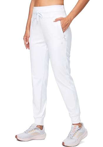 G Gradual Womens Fleece Lined Joggers High Waisted Water Resistant Thermal Winter Sweatpants Running Hiking Pockets(White M)