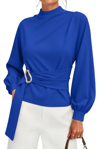 Simplefun Fall Shirts for Women Dressy Puffy Sleeve Blouses With Zipper L - image 1