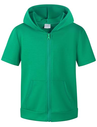 Image of Spring&Gege Boys Lightweight Full Zip Hoodies Short Sleeve Hooded Sweatshirt (5-14 Years)