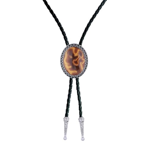 Image of Vintage Western Cowboy Rodeo Black Agate Bolo Tie for Men Women | Premium braided leather, adjustable sliding clasp, anti-tarnish alloy pendant, versatile western bolo tie