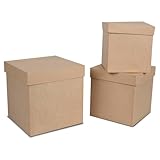 Square Paper Mache Boxes With Lids (Set Of 3) - Brown Kraft Paper Nesting Gift Boxes - Stackable Paper Mache Box for Custom Decoration - Square Gift Boxes With Lids for Toys, Shoes & Tools Storage