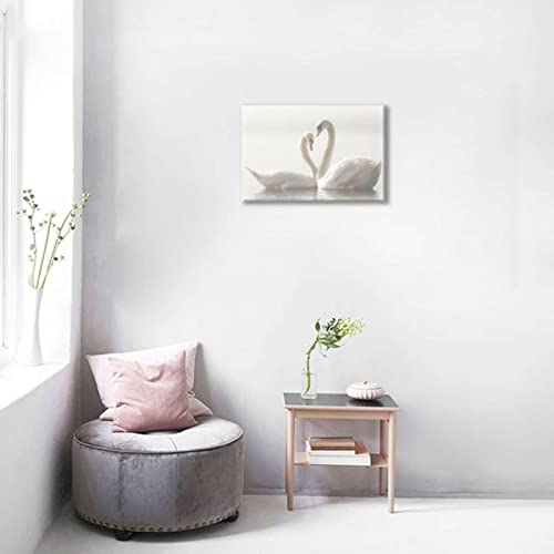 Canvas Wall Art A Pair Romantic White Swans Framed Oil Paintings On Canvas Wall Art Abstract Art Canvas Paintings Picture Wall Art Modern Wall Decor For Bedroom Living Room Home Wall 08X12Inch #TOP1