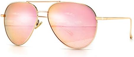 SUNGAIT Women’s Lightweight Oversized Aviator Sunglasses - Mirrored Polarized Lens (2022 Light-Gold Frame/Pink Mirrored Lens, 60) 1603JKF