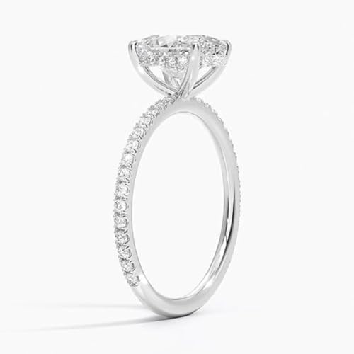 Moissanite Engagement Ring, 1-3 CT Oval Cut, Hidden Halo Solitaire Pave Setting Ring For Women 10K 14K 18K Solid Gold & 925 Sterling Silver3