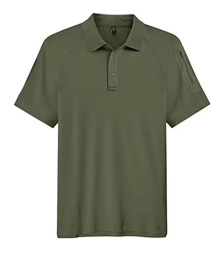 MAGCOMSEN Big and Tall Mens T Shirts Tactical Shirt Golf Polo Shirt Workout Shirts Fishing Shirts Hiking Polo Solid Short Sleeve Shirts Travel Shirts for Men Army Green