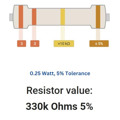Image of 330k Ohm Resistor 1 /4W 5% Tolerance, Pack of 100 (330k Ohm)
