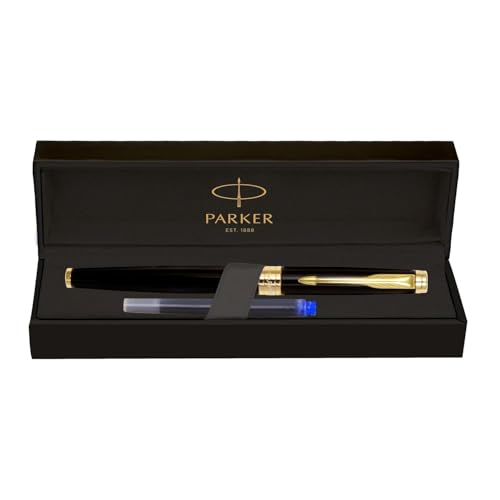 Image of Parker Aster Lacque Black |Gold Trim |Fountain Pen - Medium Nib