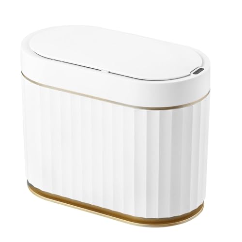 Image of jinligogo ELPHECO Touchless Trash Can with Lid, 1.3 Gallon / 5 Liter Small Automatic Motion Sensor Garbage Bin, Slim Rectangular Plastic Wastebasket for Bathroom, Bedroom, Kitchen, Office (Golden)