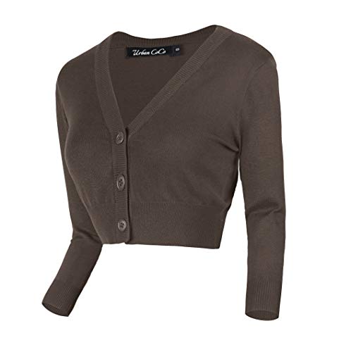 Urban GoCo Dames 3/4 mouw gebreid bijgesneden vest - bruin - XL