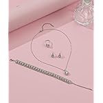 4pcs Cubic Zirconia Wedding Jewelry Sets for Bride Bridesmaid Cubic Zirconia Pendant Necklace Earrings Link Tennis Bracelet Open Ring Set for Women - Image 4