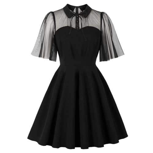 wellwits women's keyhole mesh bell sleeve knee swing cocktail dress Amazon.com: Wellwits Women's Keyhole Mesh Bell Long Sleeve Gothic Cocktail Dress Black S