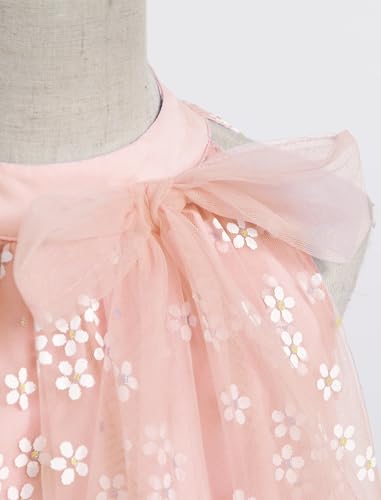 OBEEII Girls Halter Floral Print Tulle Dress Summer Daisy Print Tiered A-line Dress Casual Birthday Bowknot Ruffle Sundress3